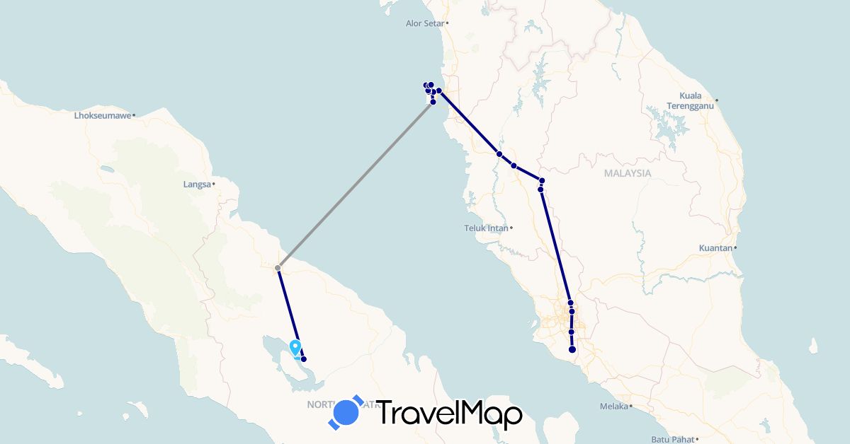 TravelMap itinerary: driving, plane, boat in Indonesia, Malaysia (Asia)